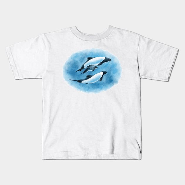 Commerson's Dolphin Family Kids T-Shirt by Art by Aelia